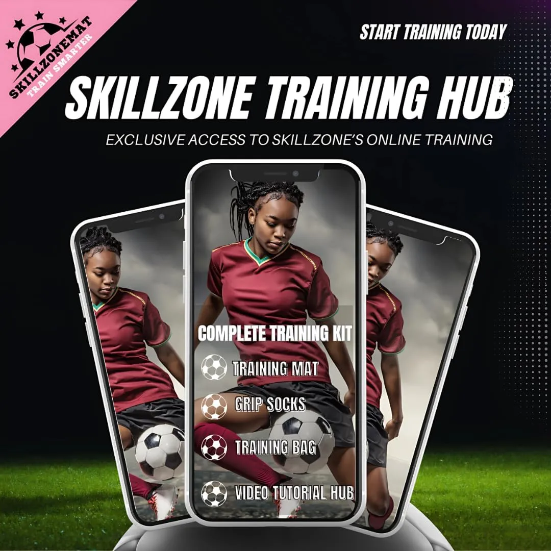 SkillZone Soccer Training Mat - Complete Set with Video Hub | Includes Grip Socks & Carry Bag | Non-Slip, Ultra-Thick & Wide for Agility, Ball Control & Mastery | Indoor & Outdoor Soccer Trainer for All Ages