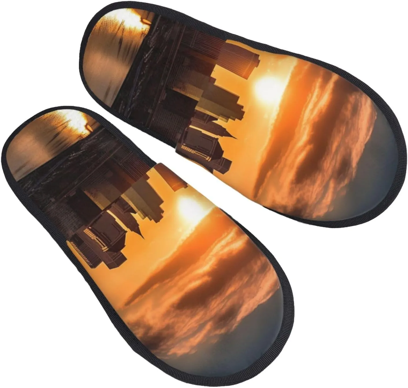 Skyline at Sunset Furry House Slippers for Women Men Soft Fuzzy Slippers Indoor Casual Plush House Shoes Large