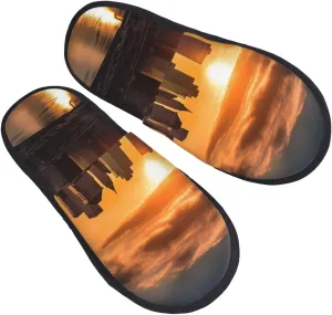 Skyline at Sunset Furry House Slippers for Women Men Soft Fuzzy Slippers Indoor Casual Plush House Shoes Large