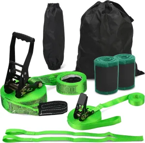 Slackline Kit with Training Line Tree Protectors Ratchet Protectors Arm Trainer Easy Set up Instruction Booklet for Family Adults Children Kids