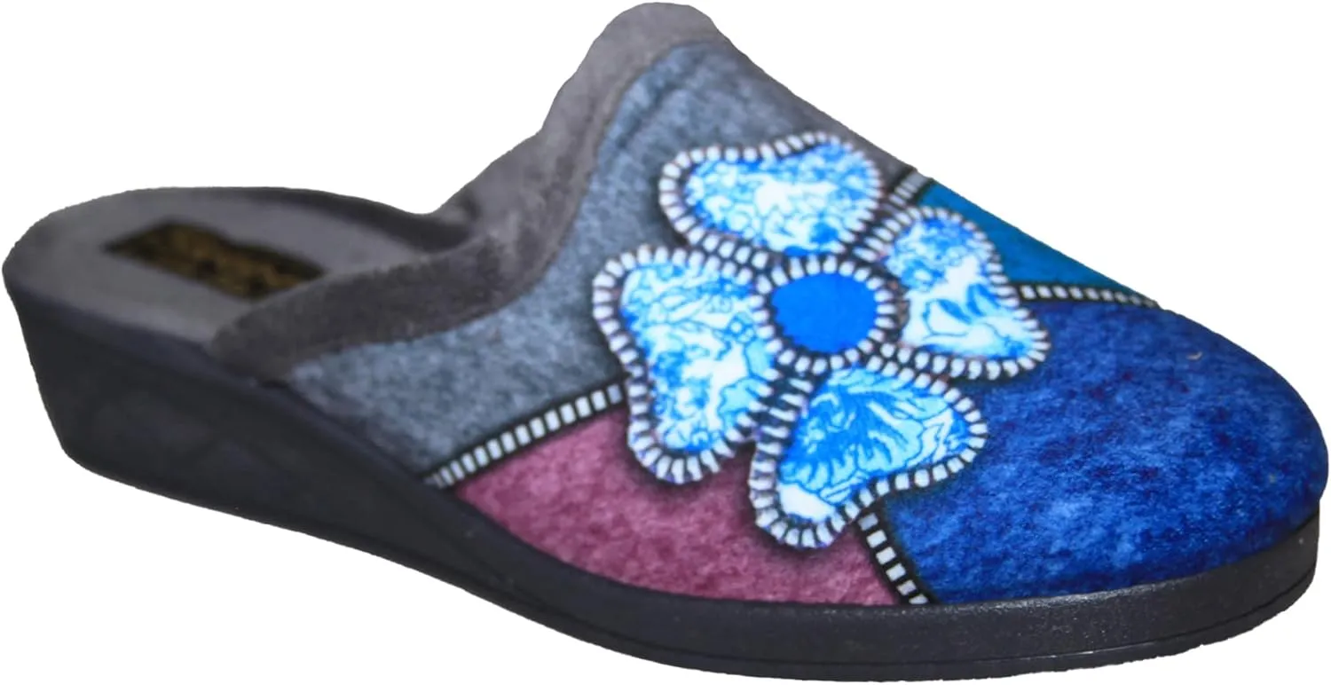 Sleepers Womens/Ladies Kimberly Flower Trim Mule Slippers