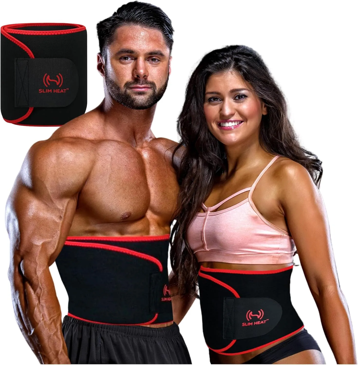 Slim Heat® Waist Trimmer - Premium Sweat Enhancing Fitness Belt for Women & Men - Workout Sweat-Enhancing Slimming Wrap Waist Trainer for Stomach - Adjustable Fit Black
