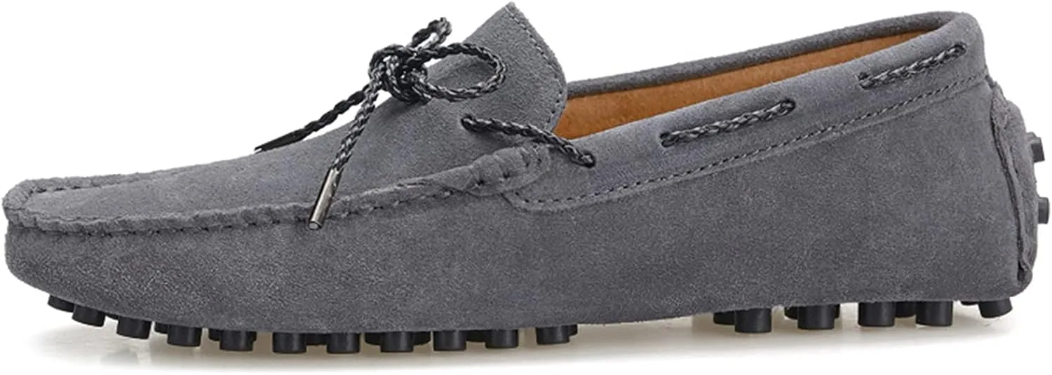 Slip-on Loafer for Men Flats Bow-Tie Suede Leather Dress Driving Moccasins Casual Boat Shoes