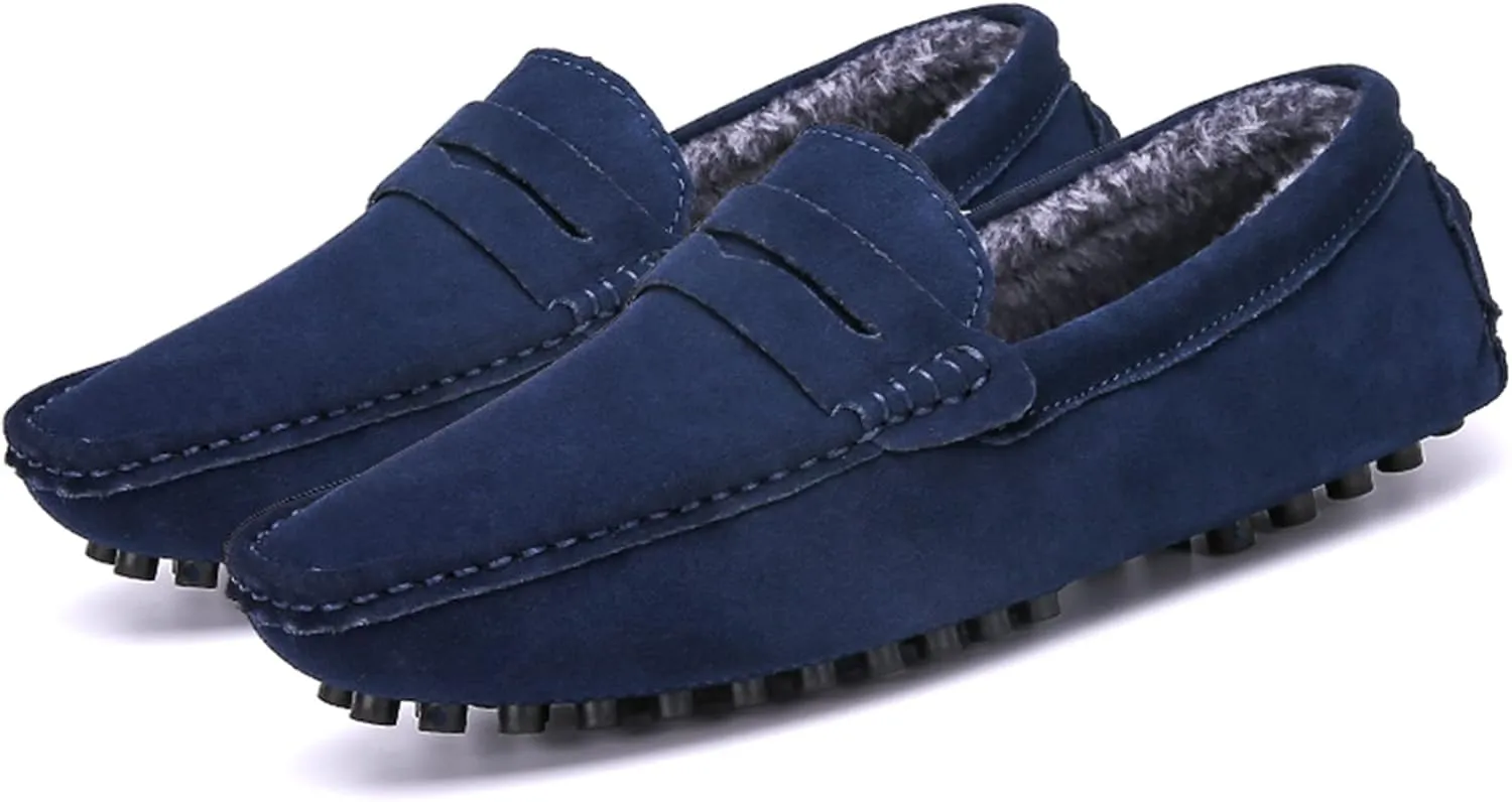 Slip-on Loafer for Men Flats Bow-Tie Suede Leather Dress Driving Moccasins Casual Boat Shoes