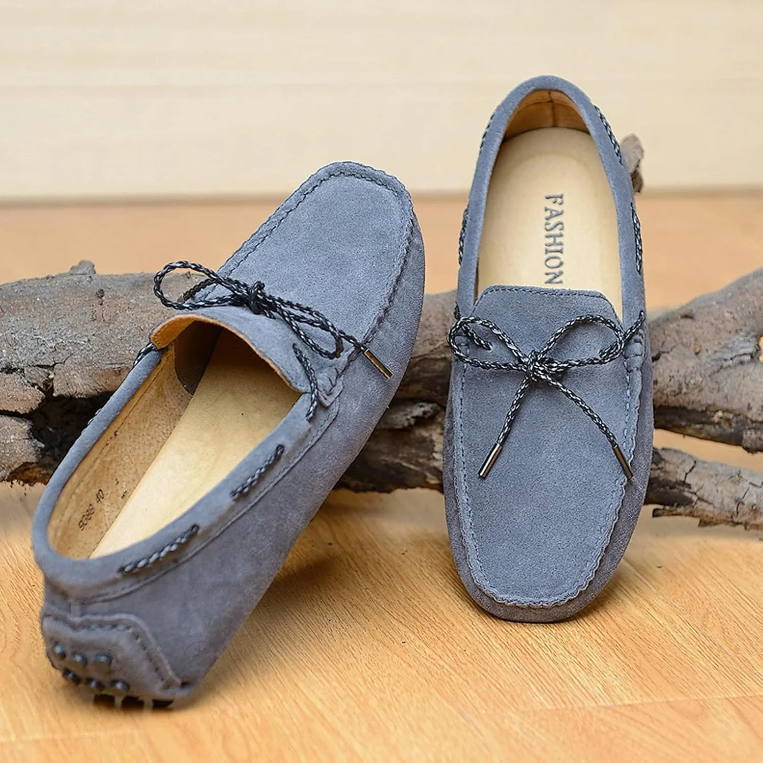 Slip-on Loafer for Men Flats Bow-Tie Suede Leather Dress Driving Moccasins Casual Boat Shoes