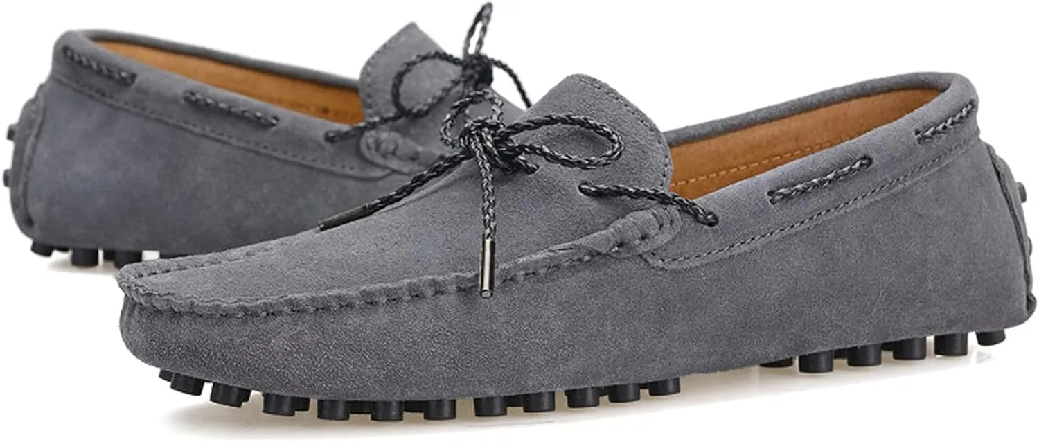 Slip-on Loafer for Men Flats Bow-Tie Suede Leather Dress Driving Moccasins Casual Boat Shoes