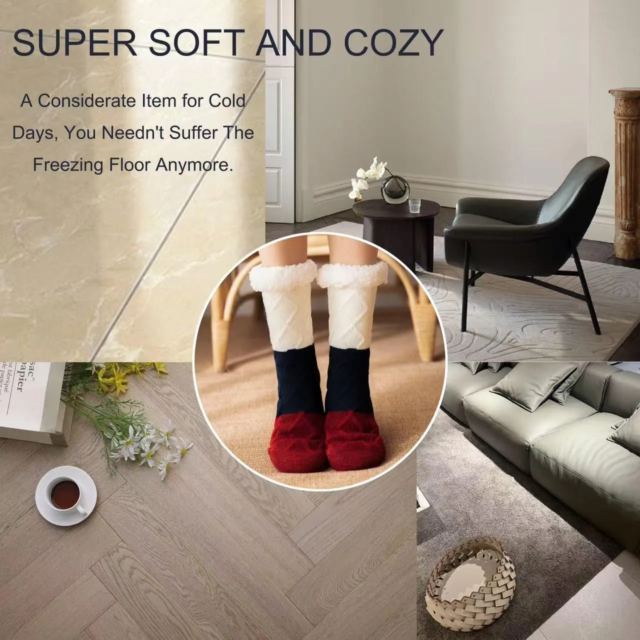 Slipper Socks for Women with Gripper - Cozy Soft Thick Fuzzy Non Slip Indoor Home Grips Socks - Winter Non Slip Thick Fuzzy Socks