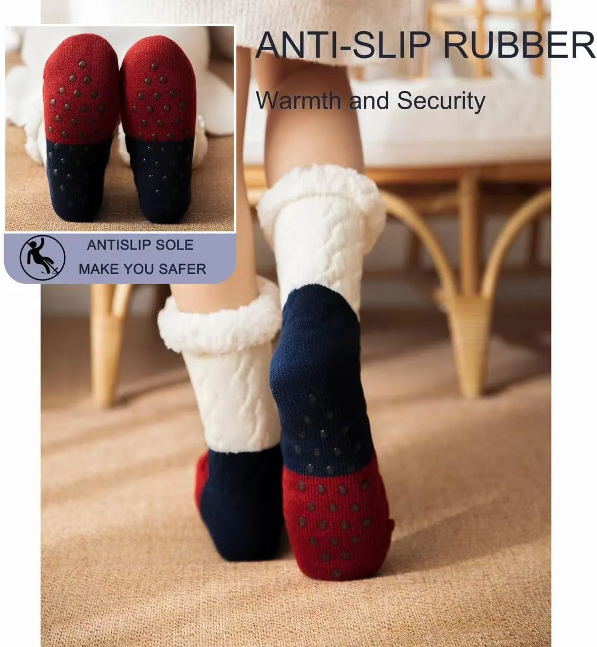 Slipper Socks for Women with Gripper - Cozy Soft Thick Fuzzy Non Slip Indoor Home Grips Socks - Winter Non Slip Thick Fuzzy Socks