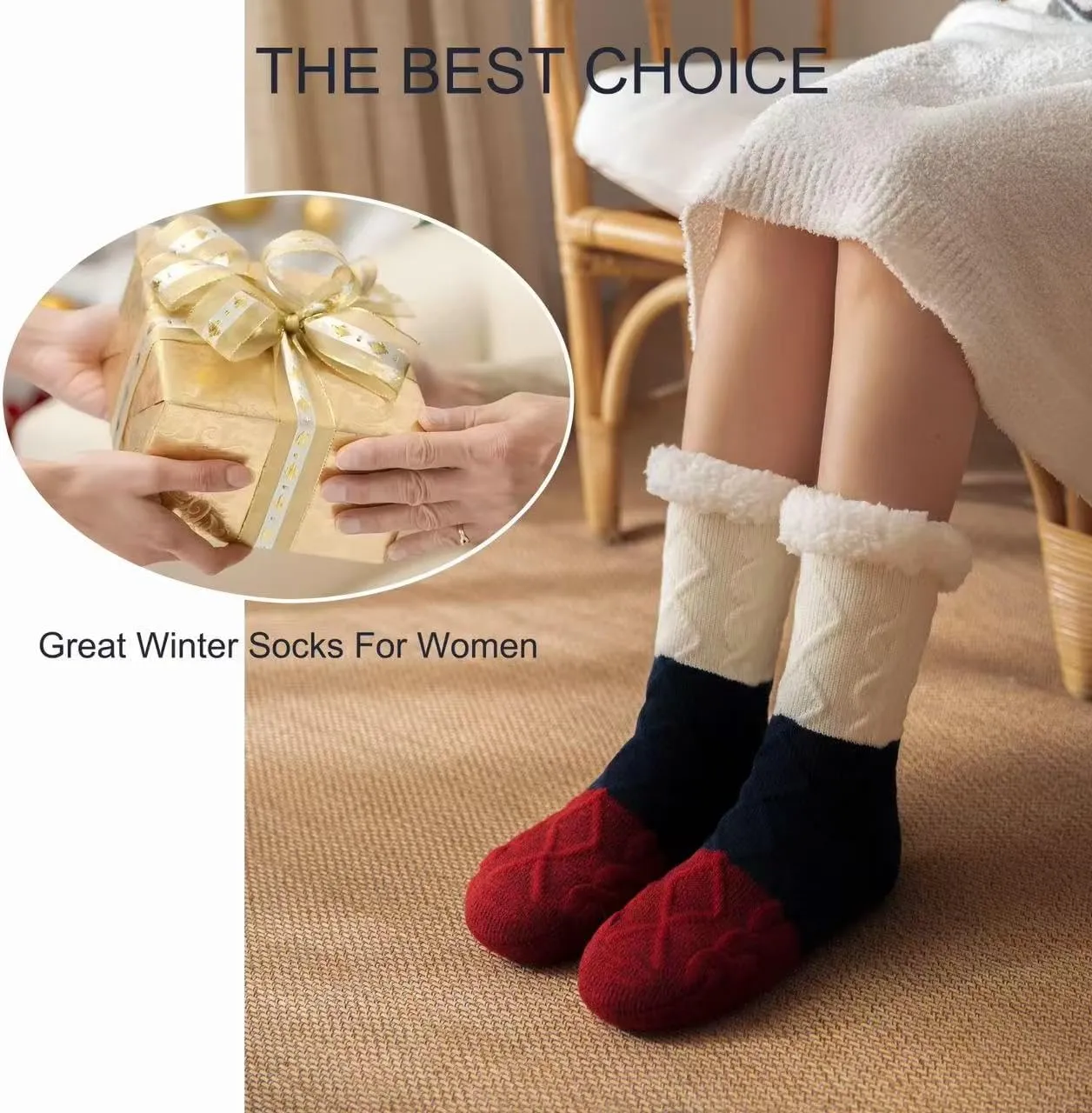 Slipper Socks for Women with Gripper - Cozy Soft Thick Fuzzy Non Slip Indoor Home Grips Socks - Winter Non Slip Thick Fuzzy Socks