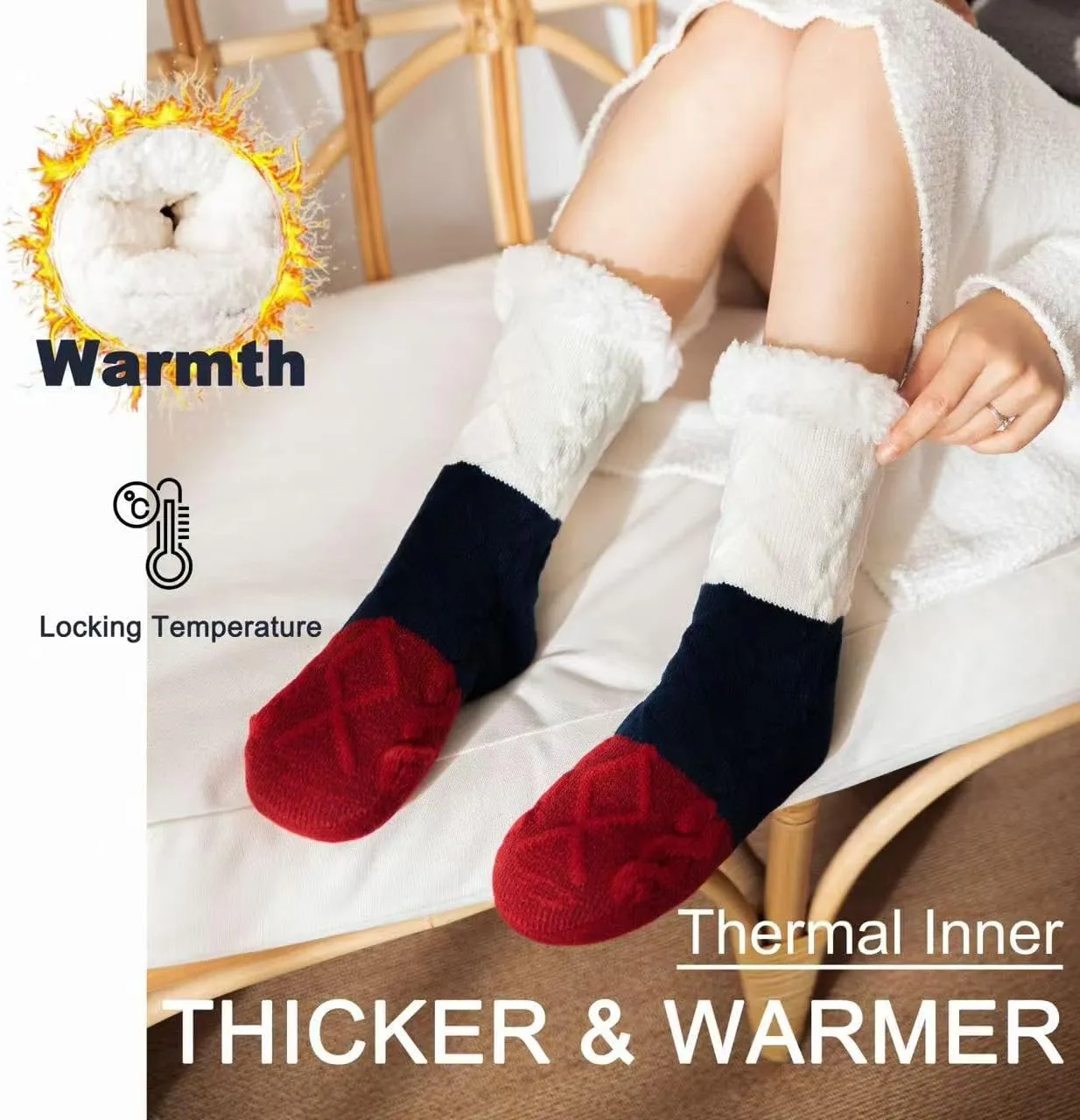 Slipper Socks for Women with Gripper - Cozy Soft Thick Fuzzy Non Slip Indoor Home Grips Socks - Winter Non Slip Thick Fuzzy Socks