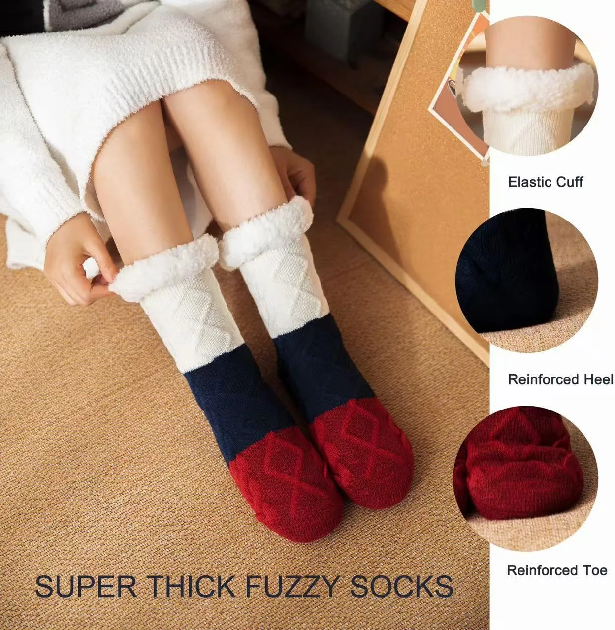 Slipper Socks for Women with Gripper - Cozy Soft Thick Fuzzy Non Slip Indoor Home Grips Socks - Winter Non Slip Thick Fuzzy Socks