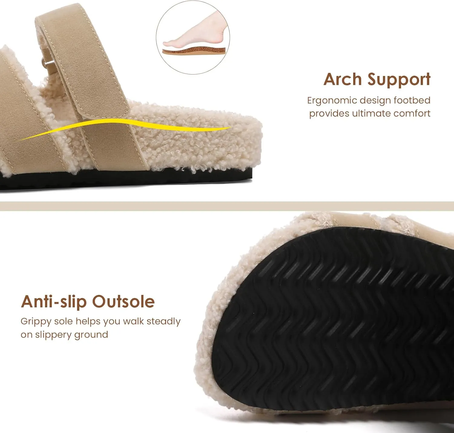 Slippers for Women Adjustable House Slippers Faux Shearling Fuzzy Slide Sandals with Cozy Lined, Fluffy H slippers House Shoes Indoor and Outdoor
