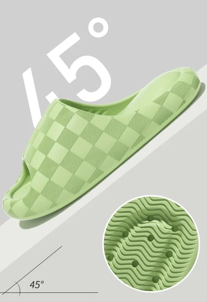 Slippers for Women Cute Anti-Slip EVA Beach Pool Shower Slippers Shoes Checkered Indoor Sandal Slides Cloud Sandals 2025