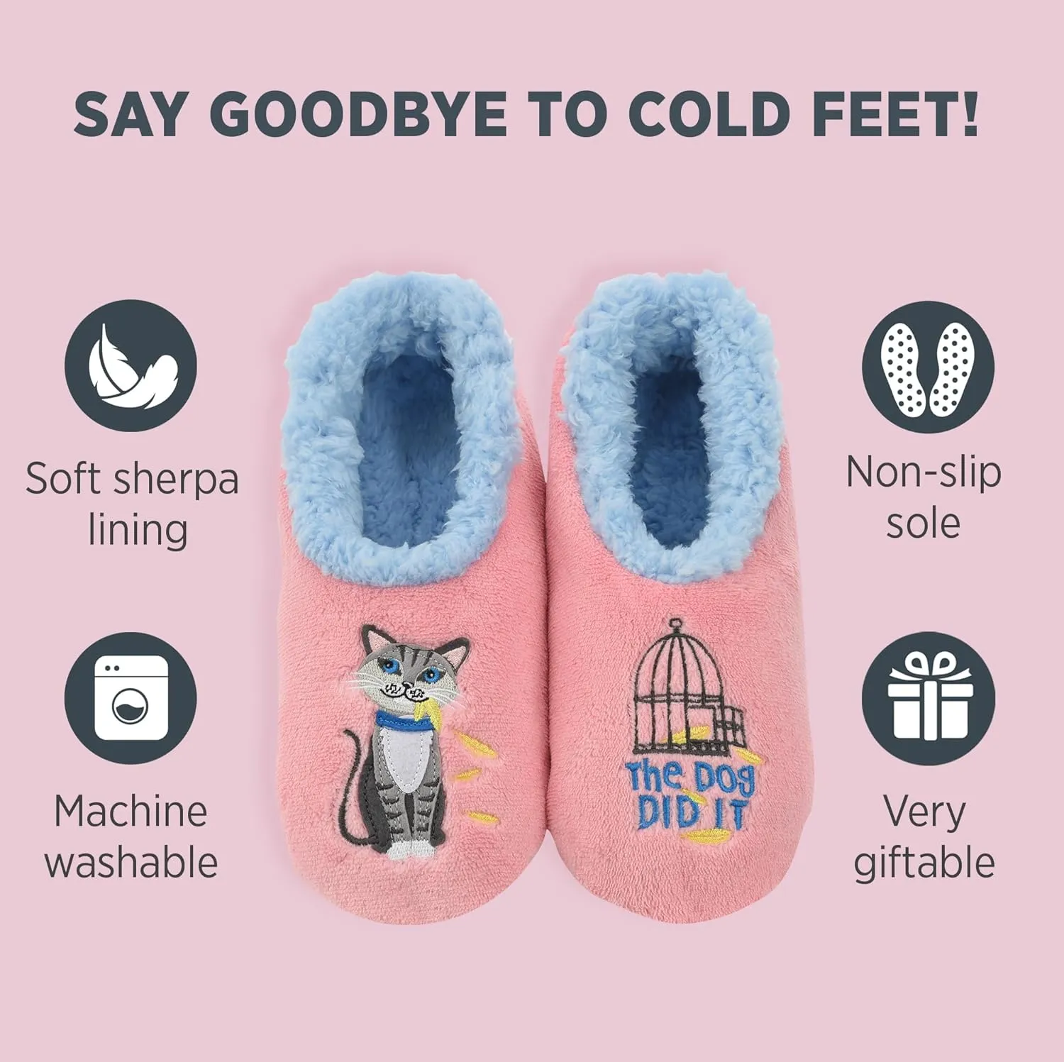 Snoozies Pairable Slipper Socks - Funny House Slippers for Women, Non-Slip Fuzzy Slipper Socks