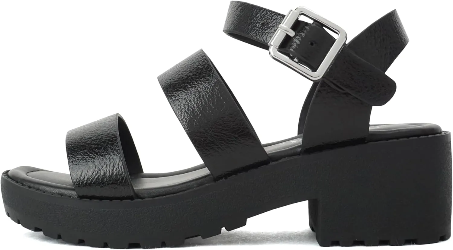 Soda ACCOUNT-2 ~ Little Kids/Children/Girls Open Toe Two Bands Lug sole Fashion Block Heel Sandals with Adjustable Ankle Strap