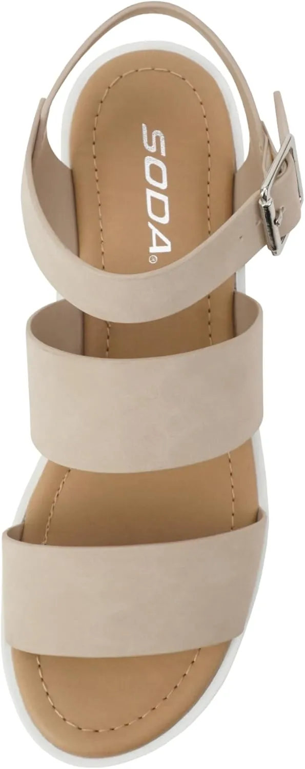 Soda ACCOUNT ~ Women Open Toe Two Bands Lug sole Fashion Block Heel Sandals with Adjustable Ankle Strap
