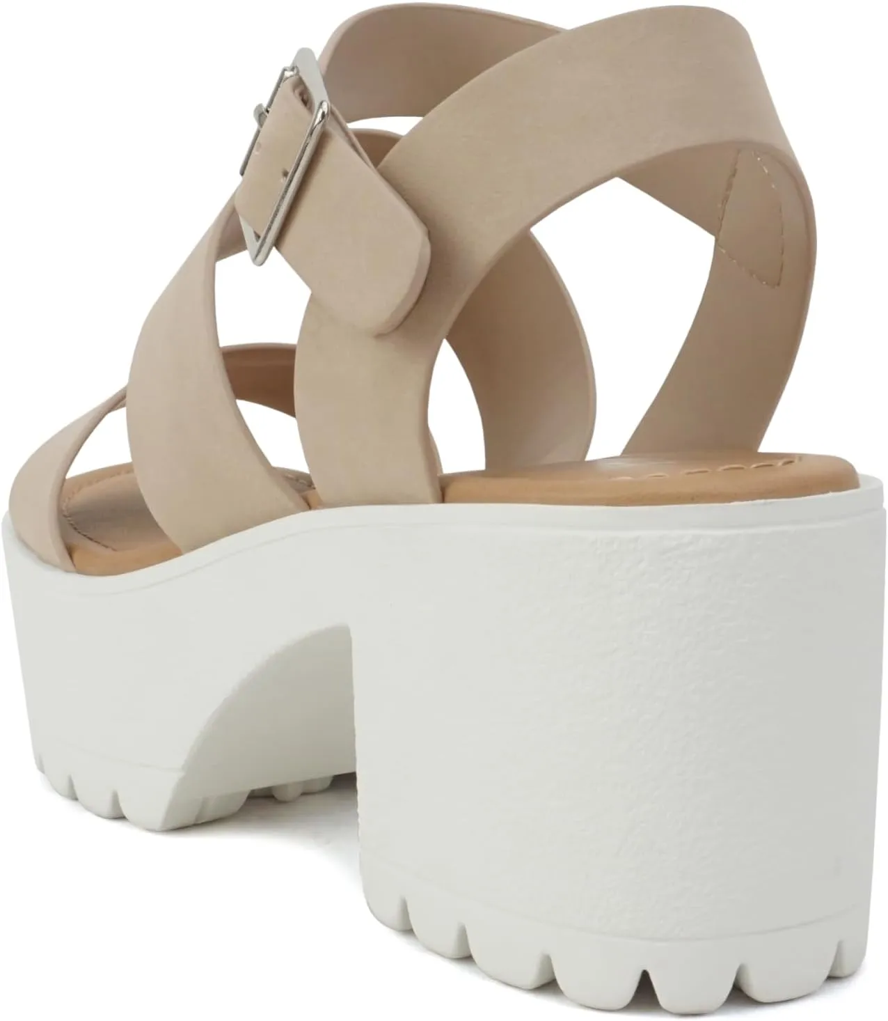Soda ACCOUNT ~ Women Open Toe Two Bands Lug sole Fashion Block Heel Sandals with Adjustable Ankle Strap