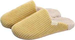 Solid Corduroy Striped Cotton Slippers Soft Fluffy Warm Cozy Home Non-Slip Couple Style Casual Memory Foam Fuzzy Slides Indoor Outdoor Anti-Skid (Size:36-37,Color:yellow)