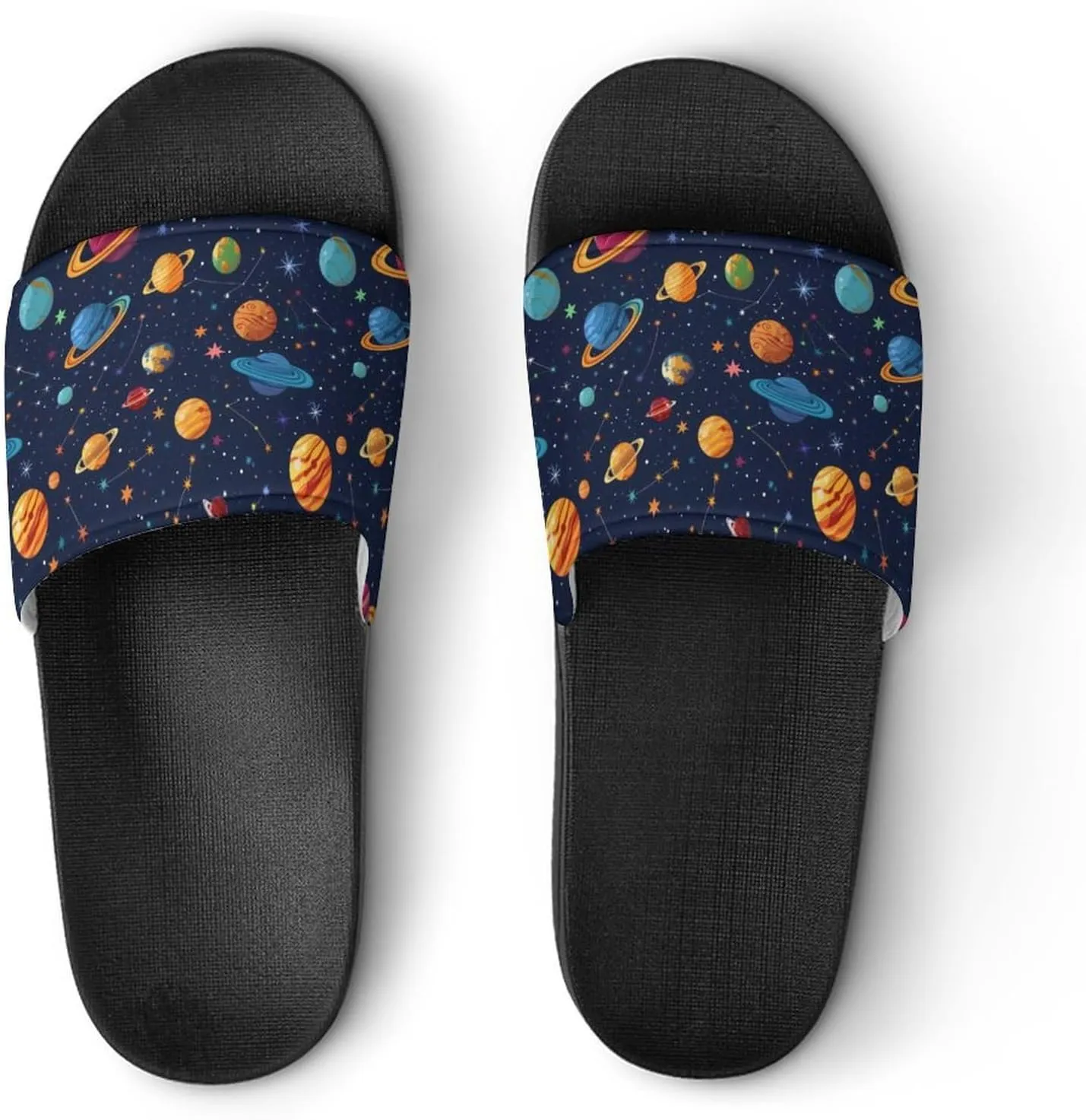 Space Colourful Planets Slippers for Women Men Anti-Slip Shower Slides Open Toe Slippers for Home Outdoor Beach