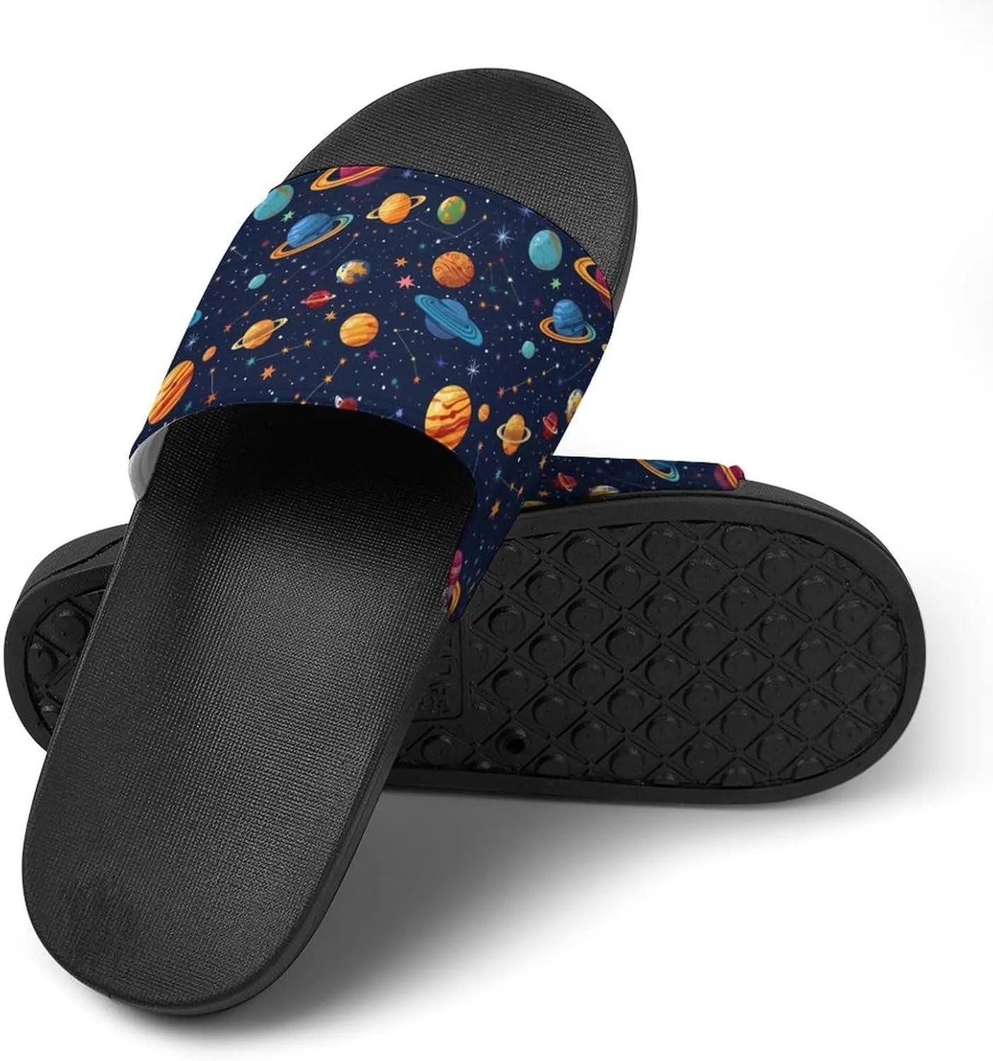 Space Colourful Planets Slippers for Women Men Anti-Slip Shower Slides Open Toe Slippers for Home Outdoor Beach
