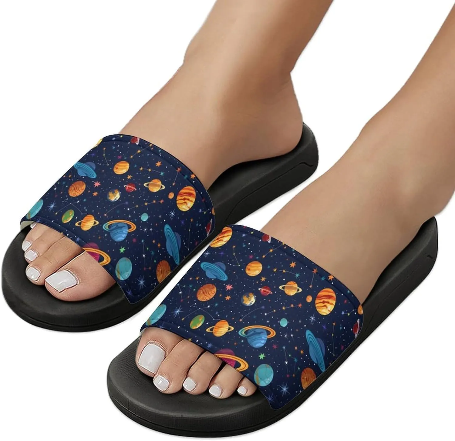 Space Colourful Planets Slippers for Women Men Anti-Slip Shower Slides Open Toe Slippers for Home Outdoor Beach