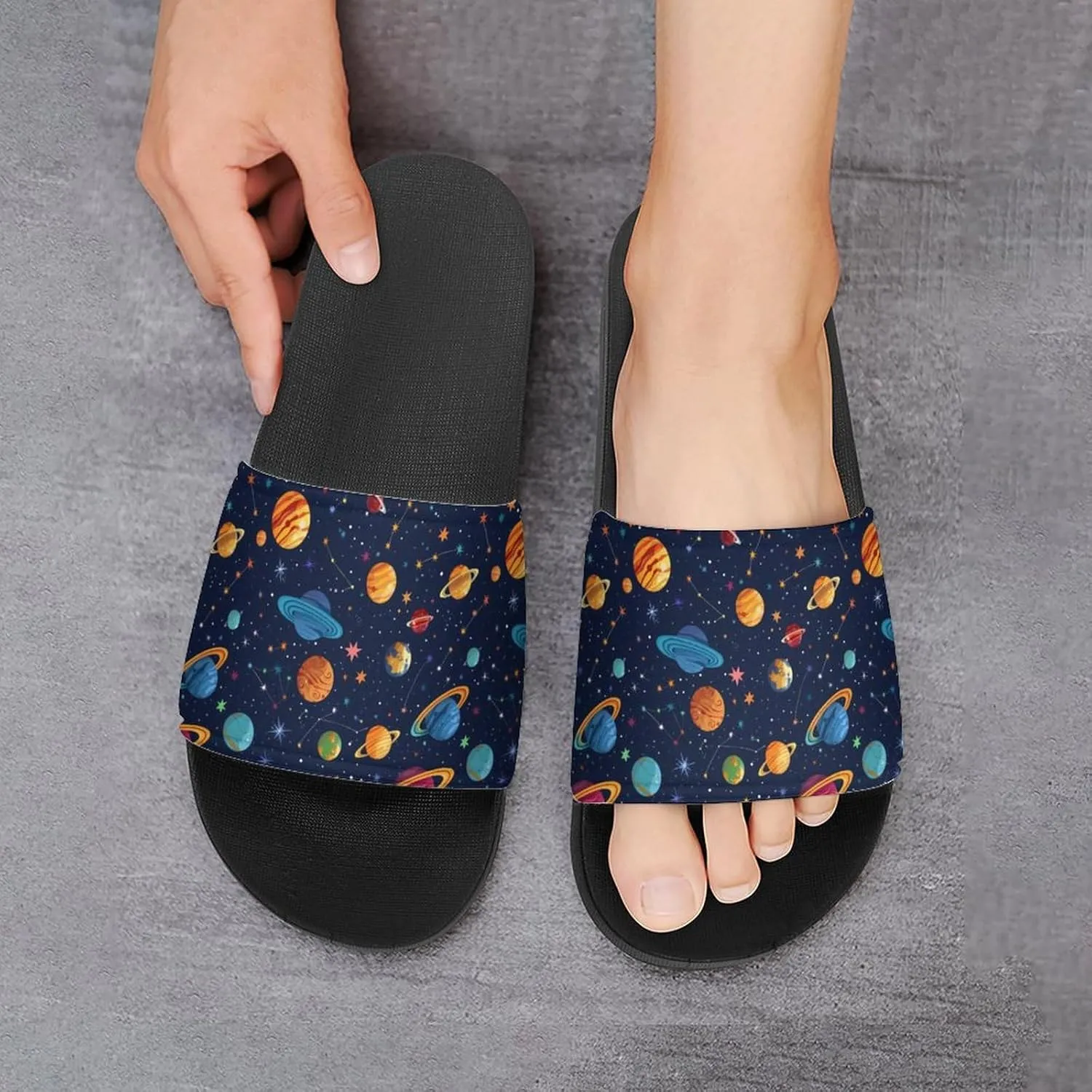 Space Colourful Planets Slippers for Women Men Anti-Slip Shower Slides Open Toe Slippers for Home Outdoor Beach