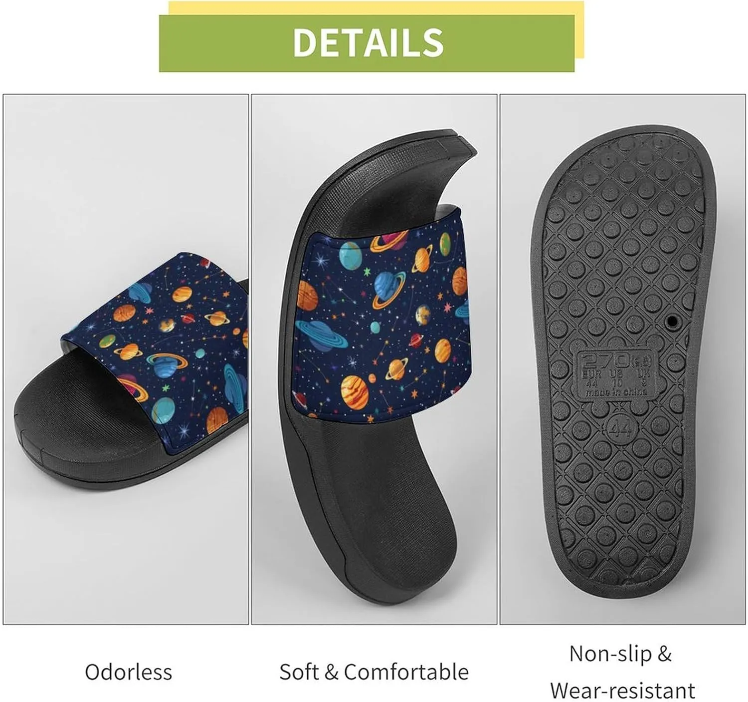 Space Colourful Planets Slippers for Women Men Anti-Slip Shower Slides Open Toe Slippers for Home Outdoor Beach