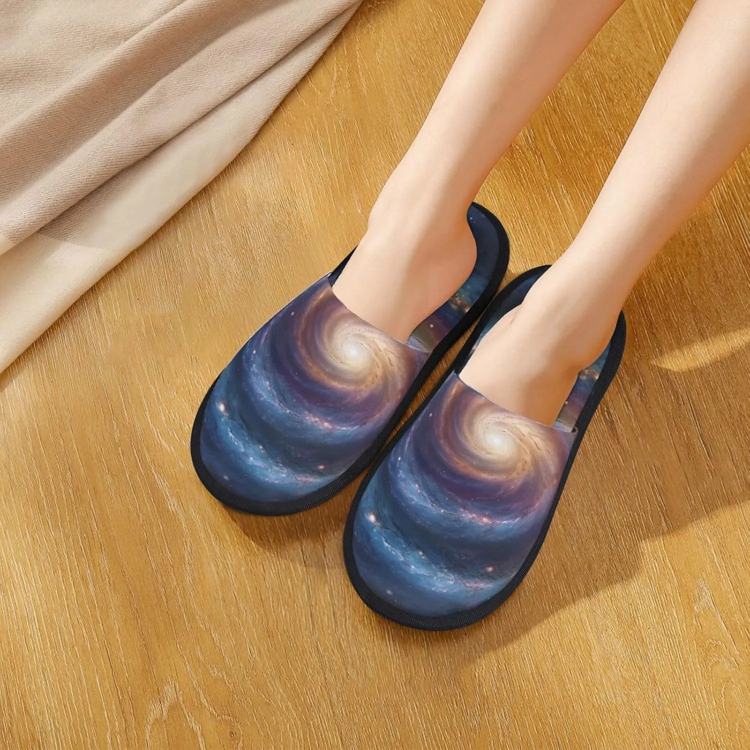 Space Spiral Cosmic Energy Furry House Slippers for Women Men Soft Fuzzy Slippers Indoor Casual Plush House Shoes