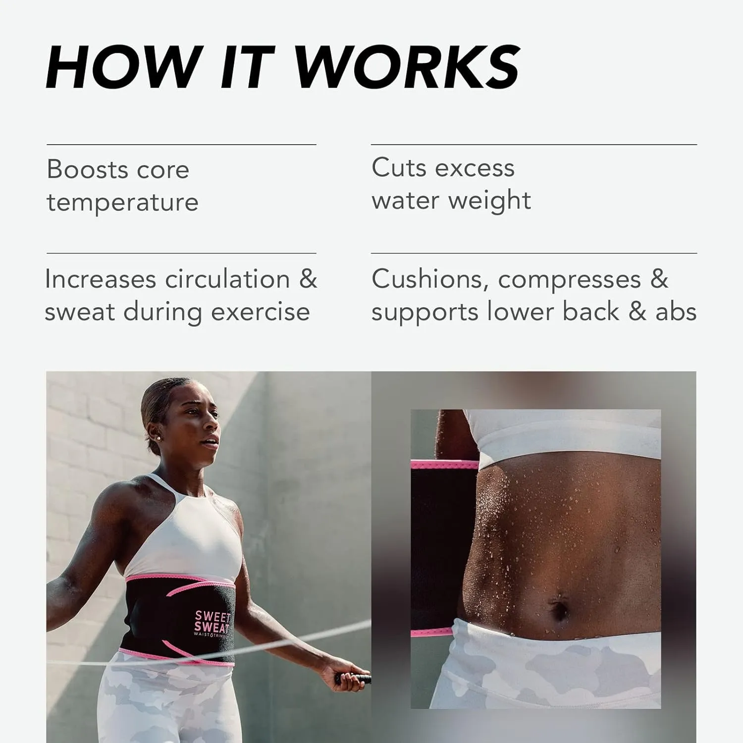 Sports Research® Sweet Sweat Waist Trimmer - Premium Sweat Enhancing Fitness Belt for Women & Men - 5 Adjustable Sizes