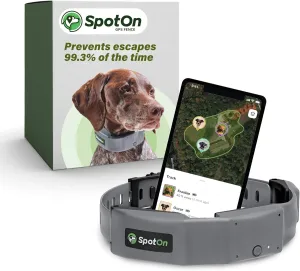 SpotOn GPS Wireless Dog Fence Collar, Accurate & Reliable, Unlimited Fences, 40  Hours Battery Life, No Subscription, Built in USA, Omni Collar Model, Small Dog Breed Neck Size 10"-14"