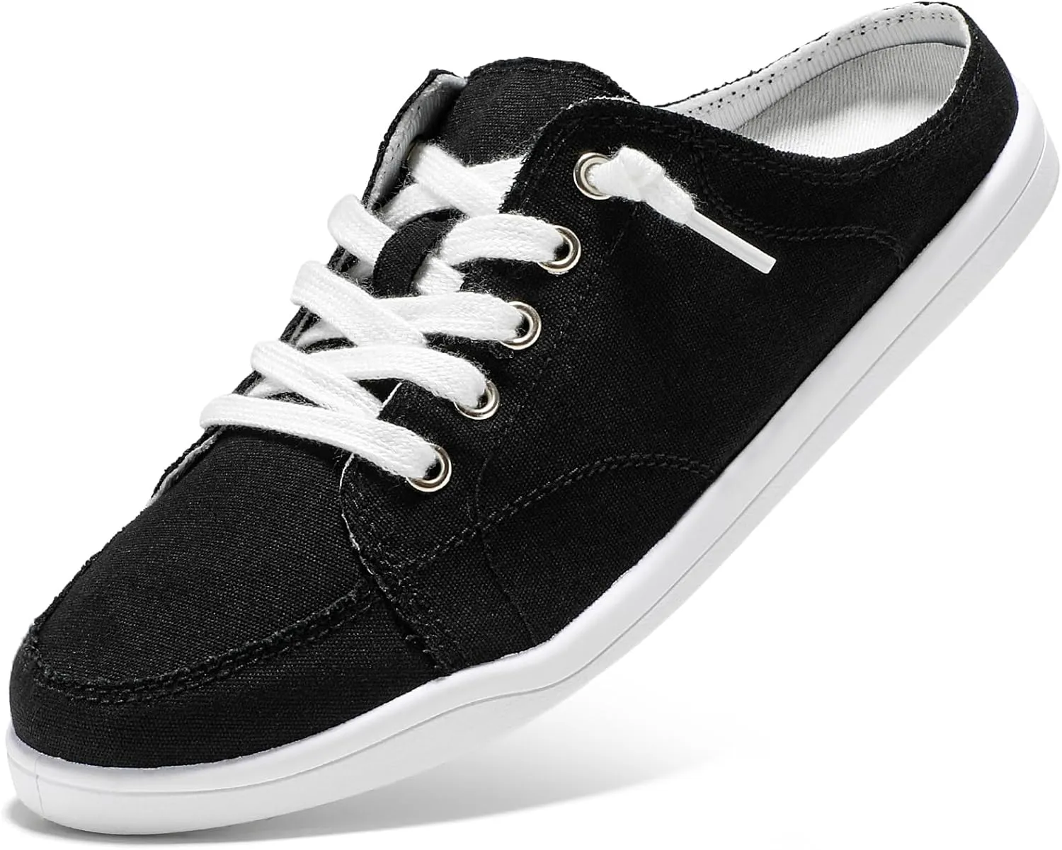 STQ Slip On Sneakers Women Backless Comfort Casual Canvas Mule Shoes Low Top Tennis Shoes, Black, Size 6.5