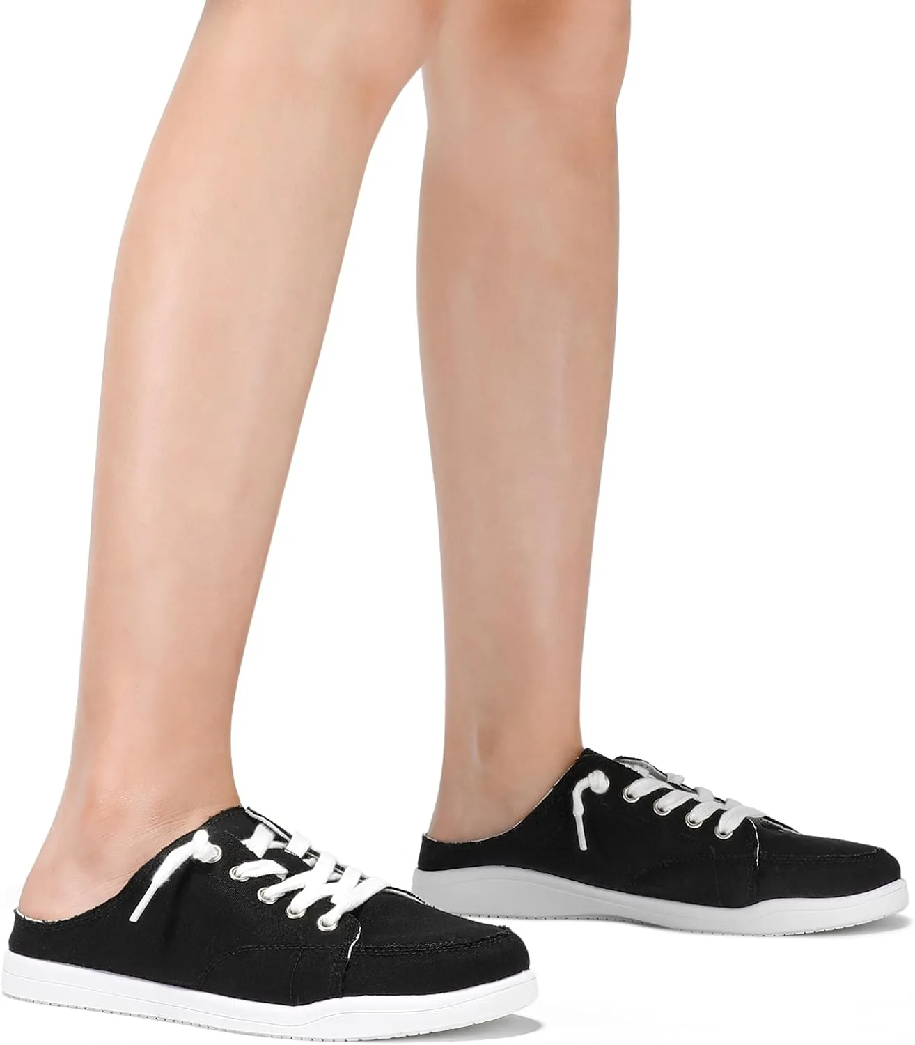 STQ Slip On Sneakers Women Backless Comfort Casual Canvas Mule Shoes Low Top Tennis Shoes, Black, Size 6.5