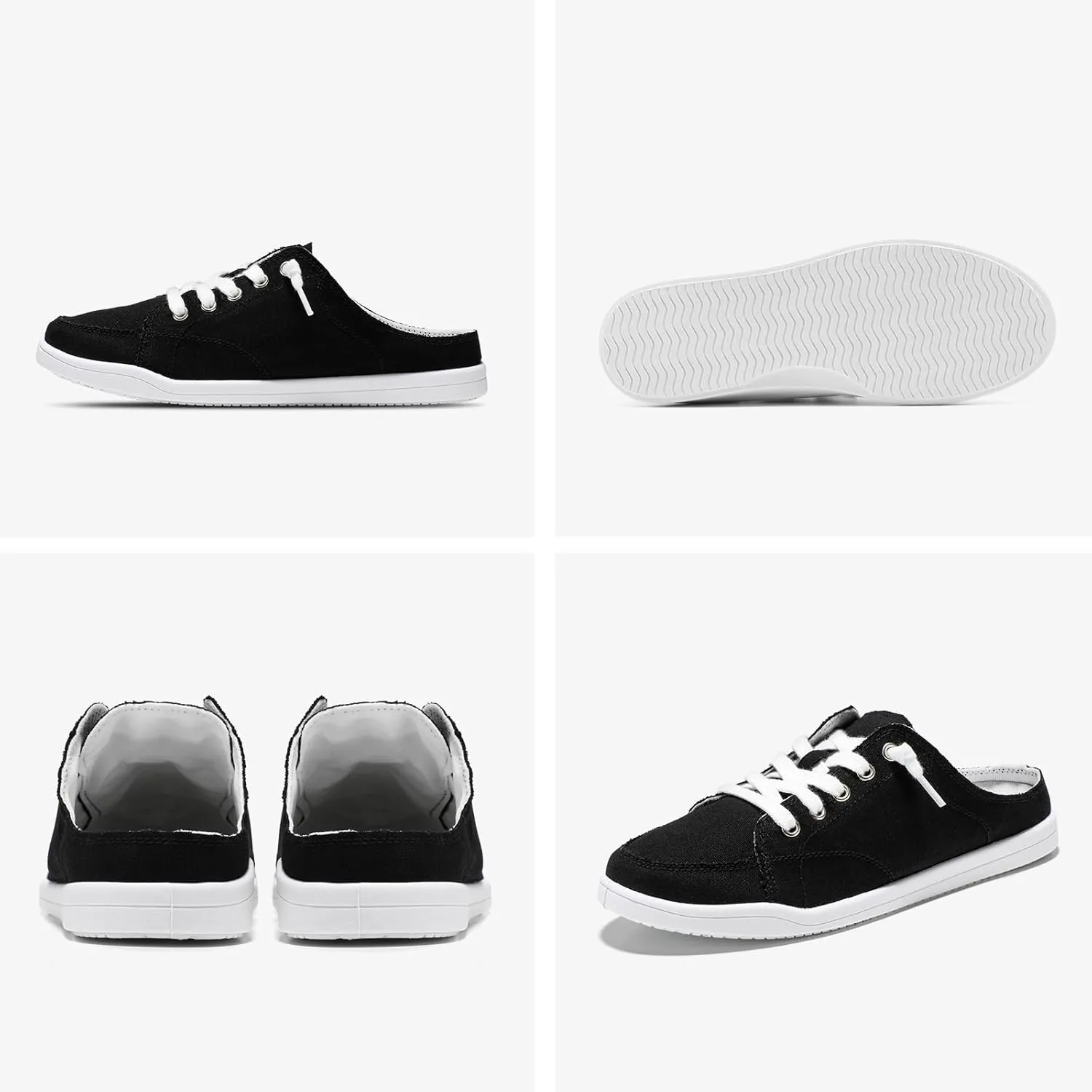 STQ Slip On Sneakers Women Backless Comfort Casual Canvas Mule Shoes Low Top Tennis Shoes, Black, Size 6.5