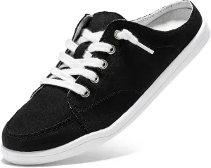 STQ Slip On Sneakers Women Backless Comfort Casual Canvas Mule Shoes Low Top Tennis Shoes, Black, Size 6.5