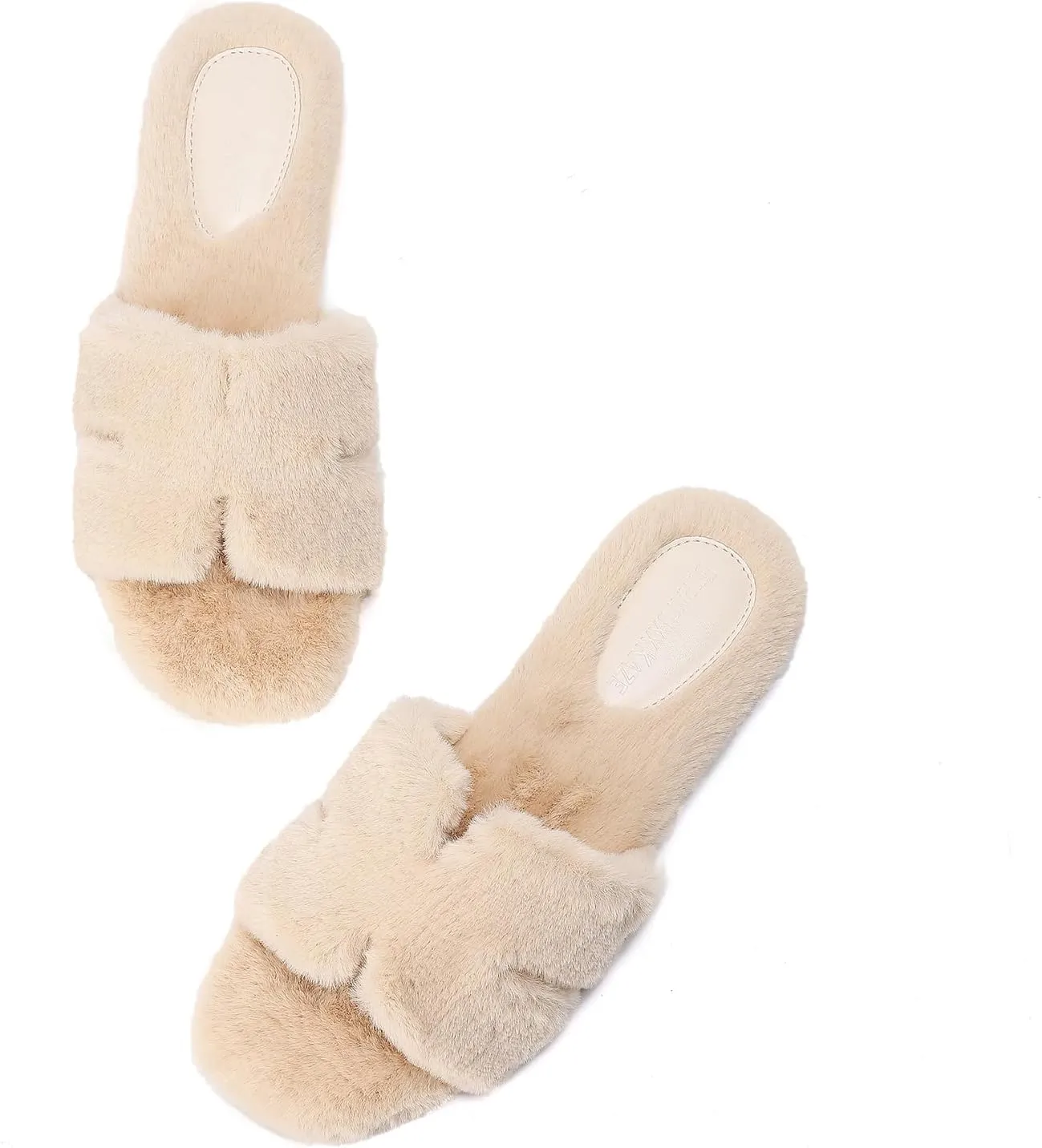 Stratuxx Kaze Womens Fur Slippers Comfy House Slide Sandals Open Toe Memory Foam Indoor Fluffy Slippers for Women