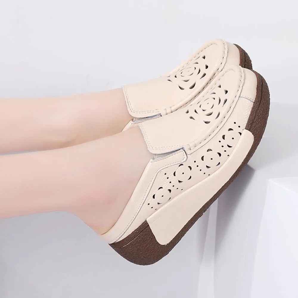 Succttssful Women's Closed Toe Mules Sandals for Walking: Backless Flats Loafers for Office - Casual Leather Mules for Girls