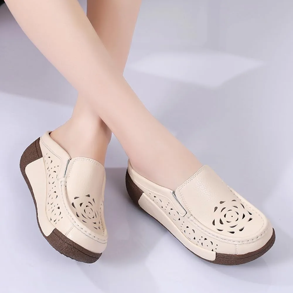 Succttssful Women's Closed Toe Mules Sandals for Walking: Backless Flats Loafers for Office - Casual Leather Mules for Girls