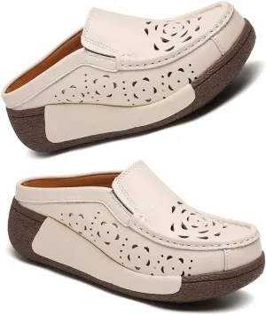 Succttssful Women's Closed Toe Mules Sandals for Walking: Backless Flats Loafers for Office - Casual Leather Mules for Girls