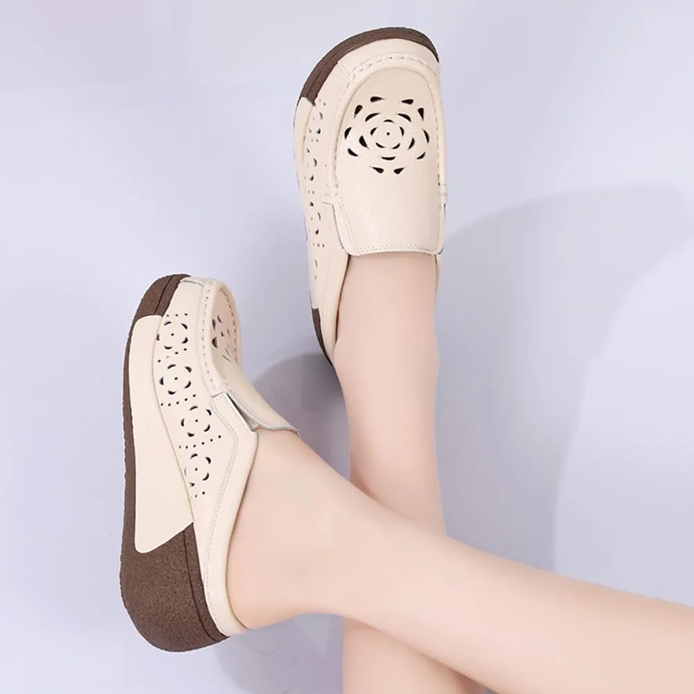Succttssful Women's Closed Toe Mules Sandals for Walking: Backless Flats Loafers for Office - Casual Leather Mules for Girls