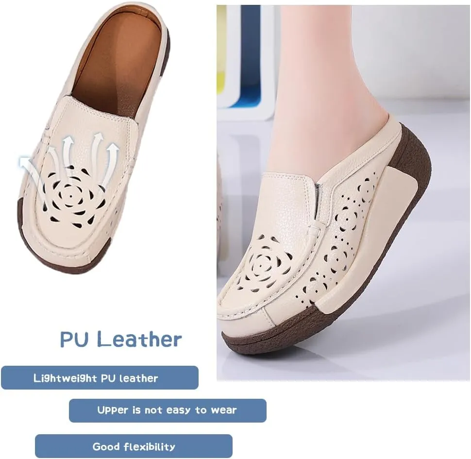 Succttssful Women's Closed Toe Mules Sandals for Walking: Backless Flats Loafers for Office - Casual Leather Mules for Girls