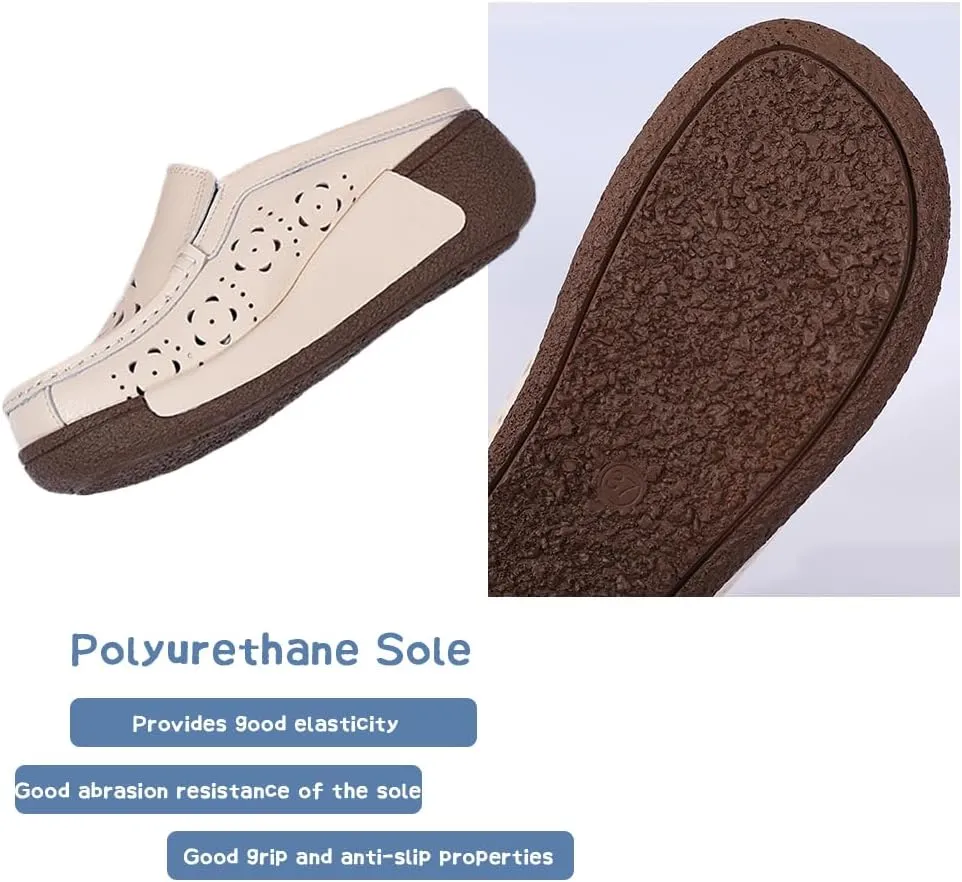 Succttssful Women's Closed Toe Mules Sandals for Walking: Backless Flats Loafers for Office - Casual Leather Mules for Girls