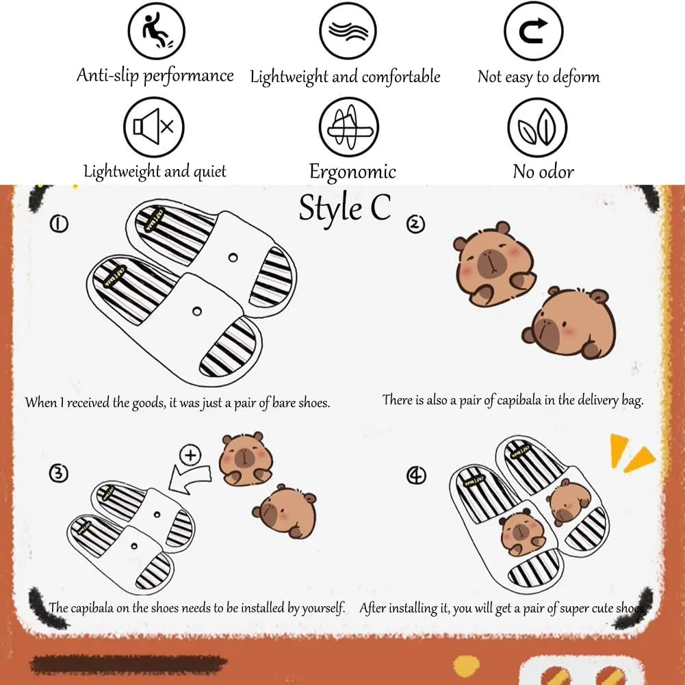 Summer Cute Capybara Women Men Slippers, Soft Non Slip Breathable Animal Funny Slides, Sandal Shower Flip Flops Shoes