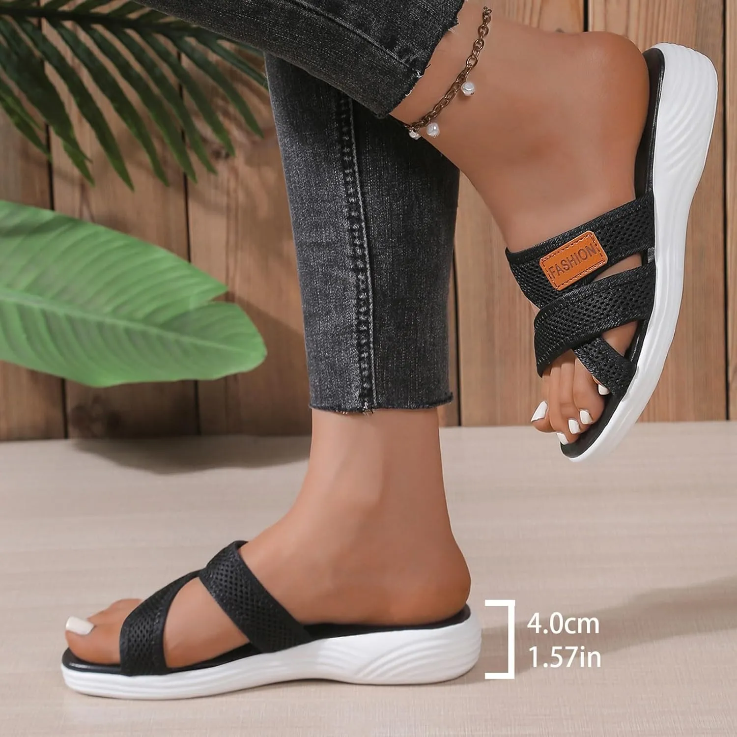 Summer Flat Platform Sandals for Women Open Toe Orthopedic Slides Hollow Out Mesh Casual Cushion Footbed Soft Sole Beach Walking Arch Support Sandal Non Slip Arch Support Shoes for Indoor Outdoor