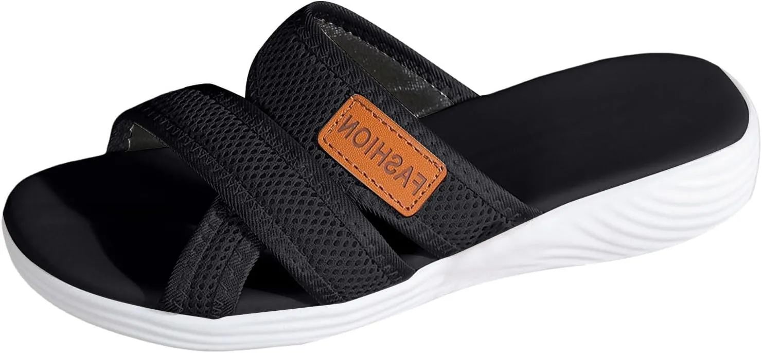 Summer Flat Platform Sandals for Women Open Toe Orthopedic Slides Hollow Out Mesh Casual Cushion Footbed Soft Sole Beach Walking Arch Support Sandal Non Slip Arch Support Shoes for Indoor Outdoor