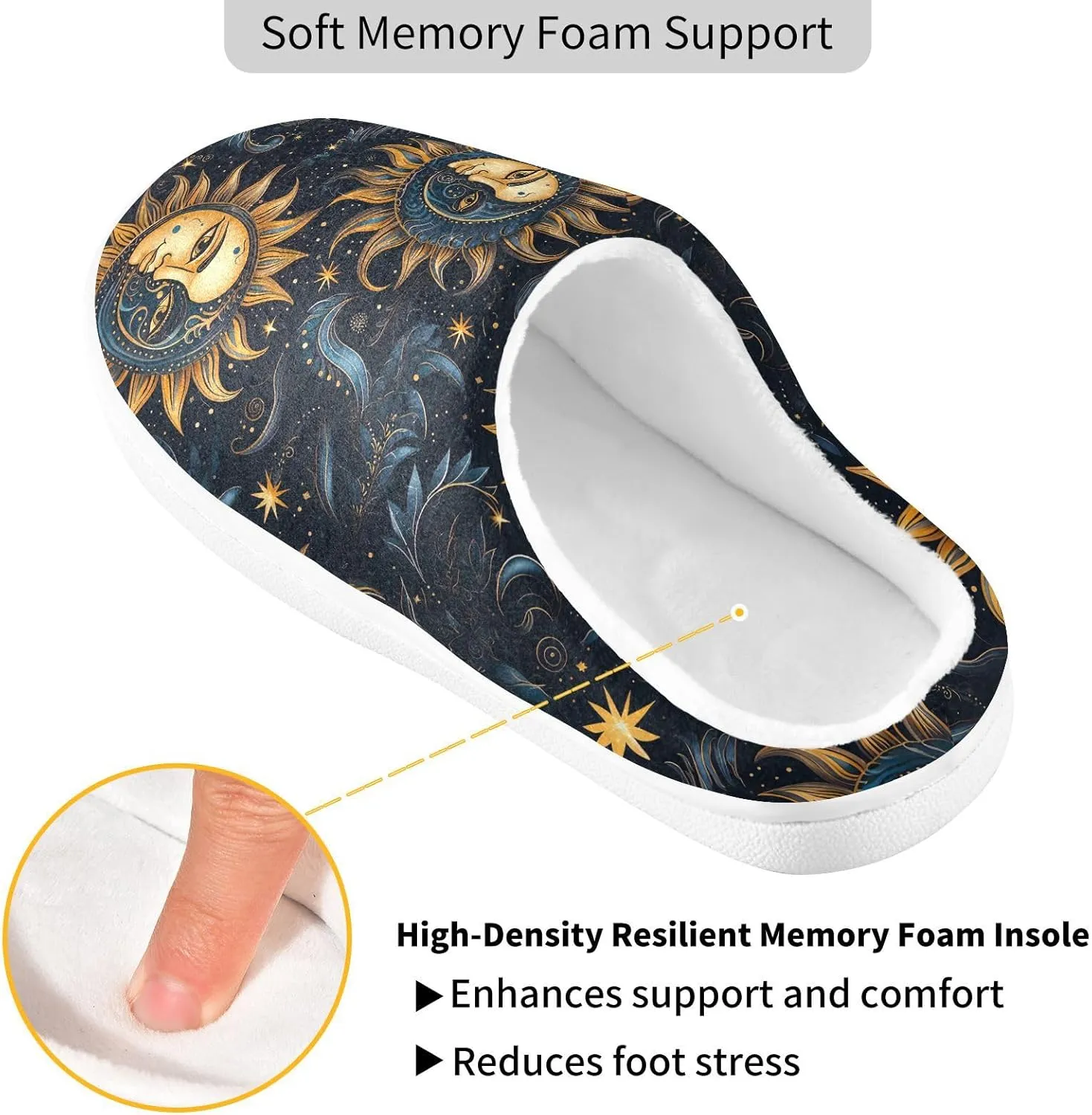 Sun Moon Boho Mandala Slippers for Women Men Indoor Slippers Memory Foam Fuzzy Slippers House Shoes for Indoor Outdoor Size 6/7 214a5204