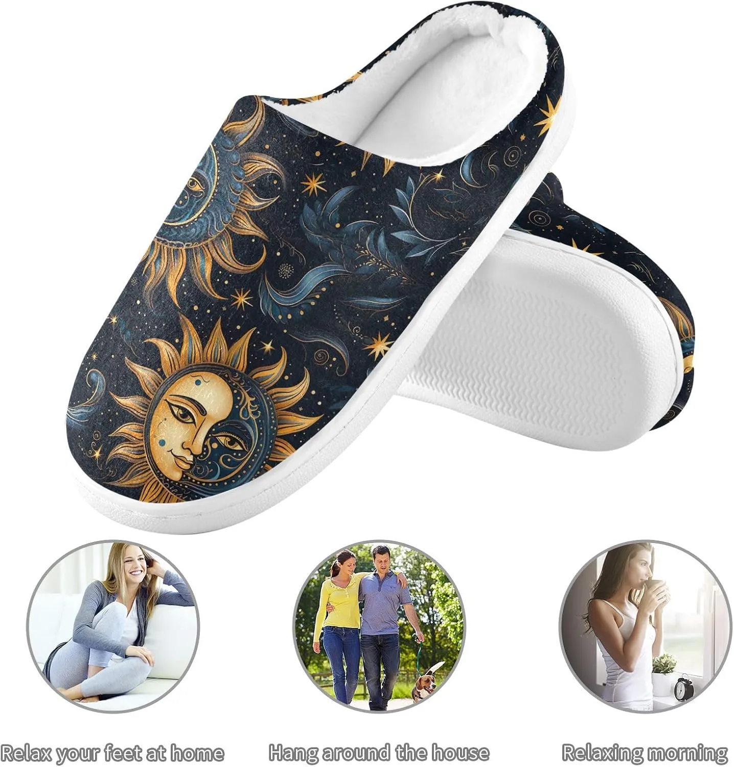 Sun Moon Boho Mandala Slippers for Women Men Indoor Slippers Memory Foam Fuzzy Slippers House Shoes for Indoor Outdoor Size 6/7 214a5204
