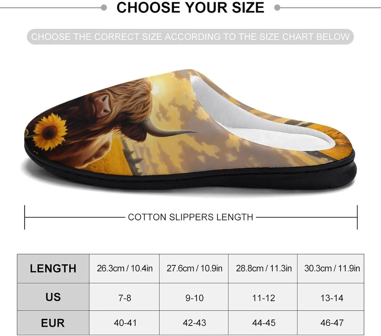 Sunflower Highland Cow Men's Cotton Slippers Casual House Shoes Anti-Slip Soft Shoes for Indoor And Outdoor