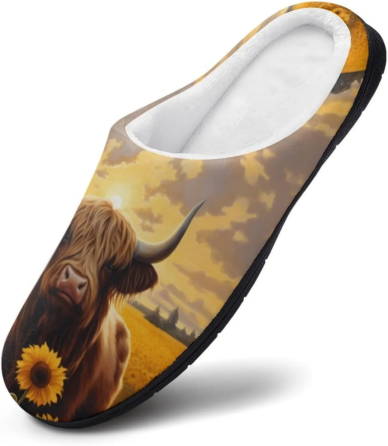 Sunflower Highland Cow Men's Cotton Slippers Casual House Shoes Anti-Slip Soft Shoes for Indoor And Outdoor