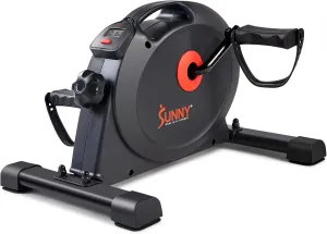 Sunny Health & Fitness Smart Mini Pedal Exerciser, Under Desk Bike/Elliptical for Home Workout & Cycle Cardio Training, Free SunnyFit App Link, Optional in Color, Mat/Workout Bands or Steel Stabilizer