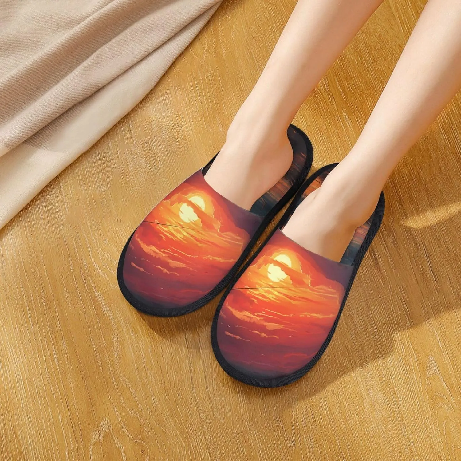 Sunset art Furry House Slippers for Women Men Soft Fuzzy Slippers Indoor Casual Plush House Shoes